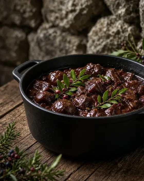Civet de sanglier corse au myrte et châtaignes