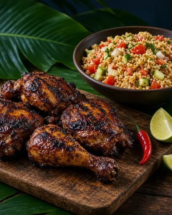 Poulet boucané guyanais et salade de couac