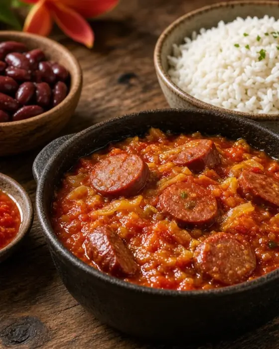 Rougail saucisses fumées traditionnel de La Réunion